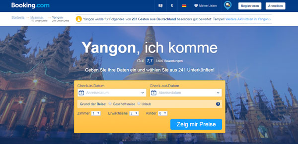 Booking.com Startseite